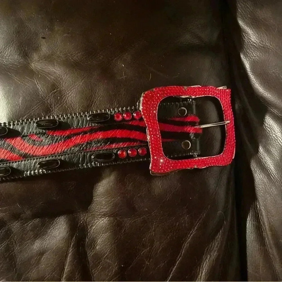 Authentic BB Simon Red Zebra Wide Belt Swarovski Crystals EUC